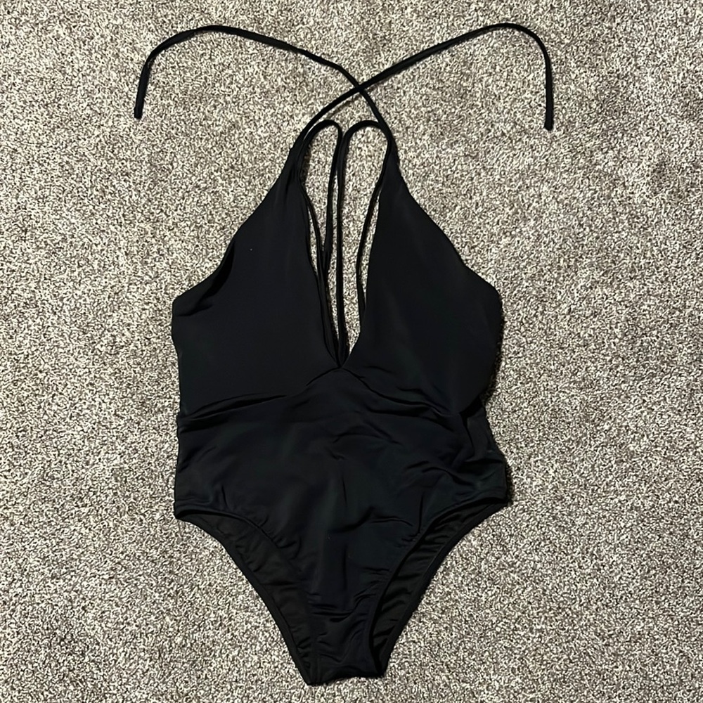 Black Cross Strap Bathing Suit